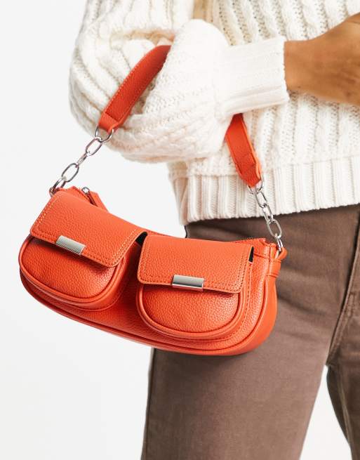 ASOS DESIGN shoulder bag with double pockets in orange