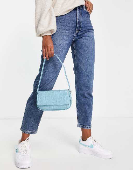 ASOS DESIGN 90s shoulder bag in powder blue croc