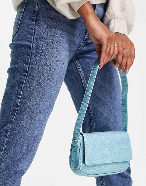 ASOS DESIGN 90s shoulder bag in powder blue croc