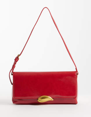 Asos Design Shoulder Bag With Gold Hardware In Red