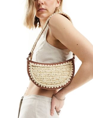 ASOS DESIGN shoulder bag with hand crochet weave in tan