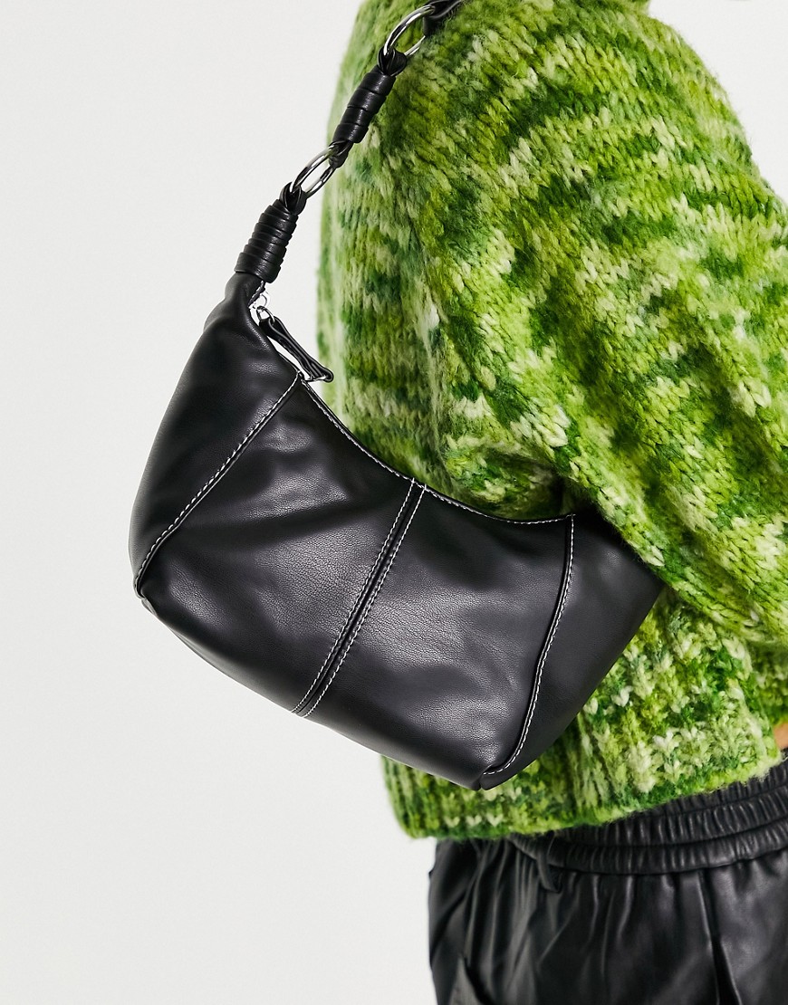 ASOS DESIGN shoulder bag with hardware strap in black with top stitch