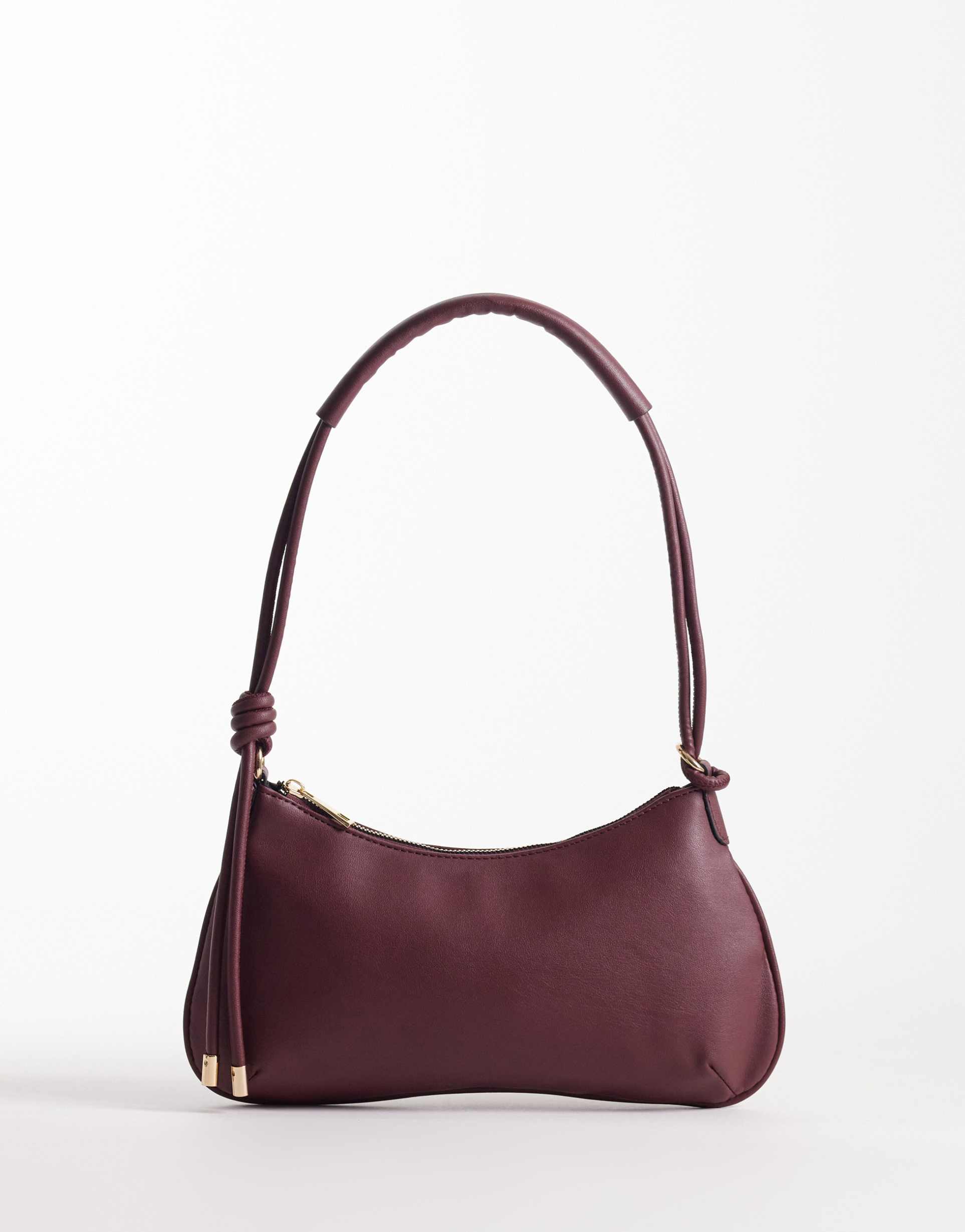 asos design shoulder bag with knot detail skinny strap in burgundy