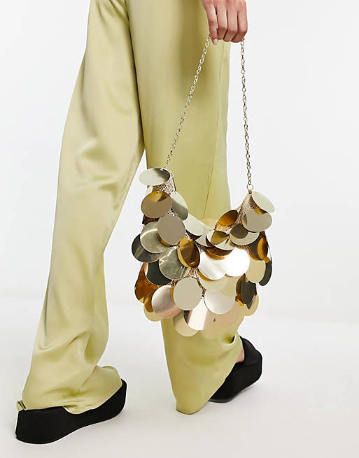ASOS DESIGN shoulder bag with large disc sequins in gold