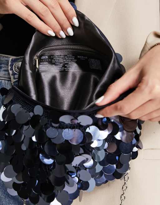 ASOS DESIGN shoulder bag with large sequin discs in petrol blue