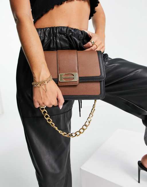 ASOS DESIGN black leather multi gusset crossbody bag with wide