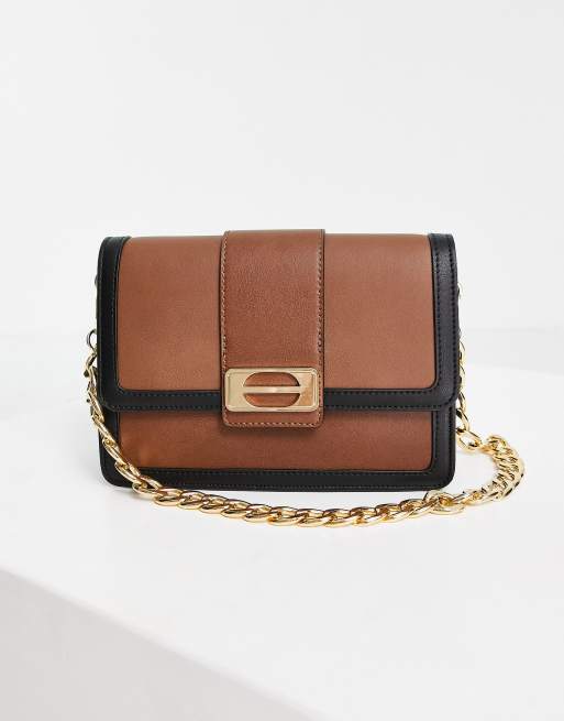 ASOS DESIGN shoulder bag with multi gusset and chain handle in tan