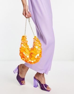 ASOS DESIGN shoulder bag with ombre sequin in orange