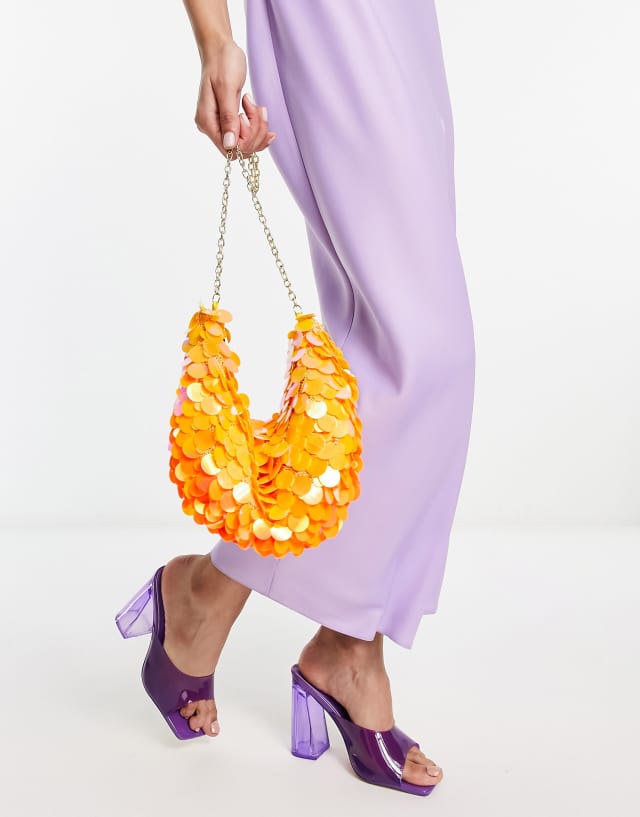 ASOS DESIGN shoulder bag with ombre sequin in orange