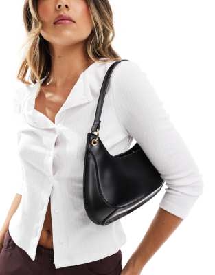 shoulder bag with panel detail and ring hardware in black