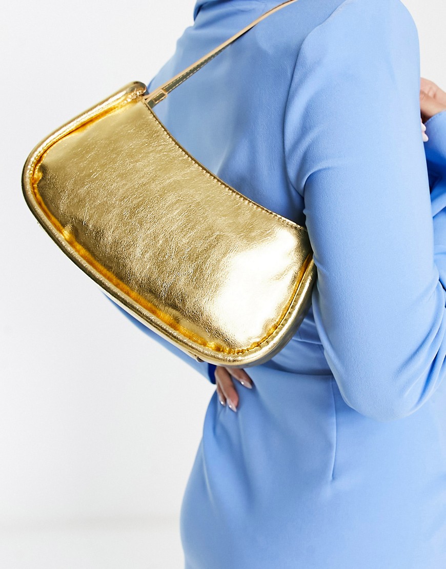 ASOS DESIGN shoulder bag with piping in gold pu