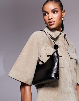 Asos Design Shoulder Bag With Resin Ball Detail Strap In Black
