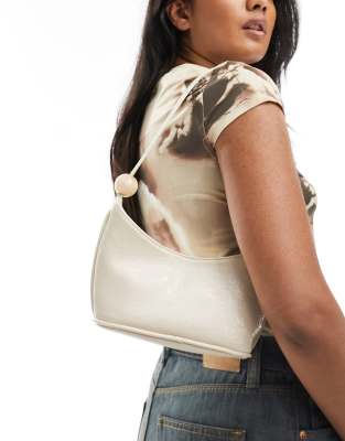 ASOS DESIGN shoulder bag with resin ball detail strap in cream