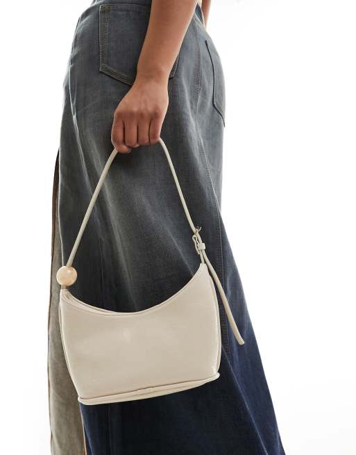 ASOS DESIGN shoulder bag with resin ball detail strap in cream | ASOS