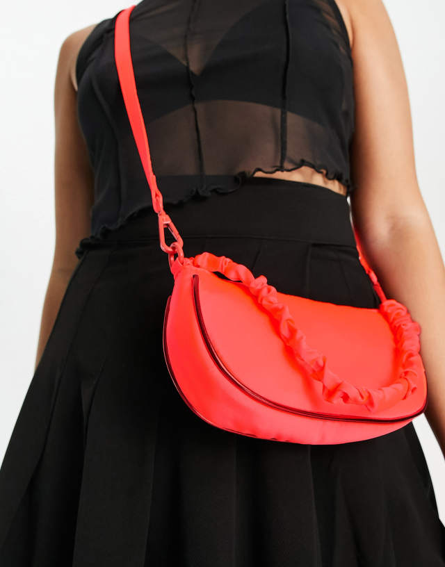 ASOS DESIGN shoulder bag with ruched handle in orange satin