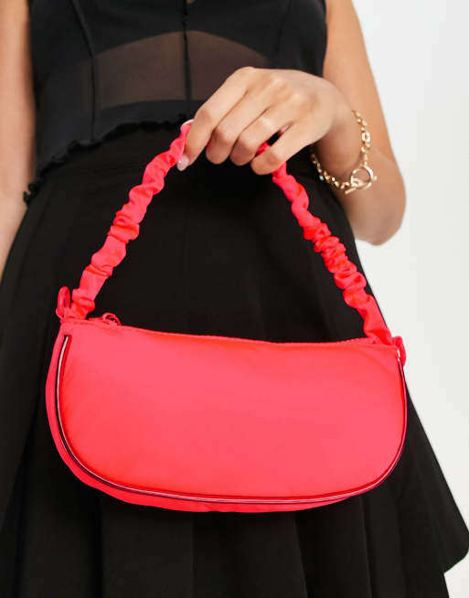 ASOS DESIGN shoulder bag with ruched handle in orange satin ASOS