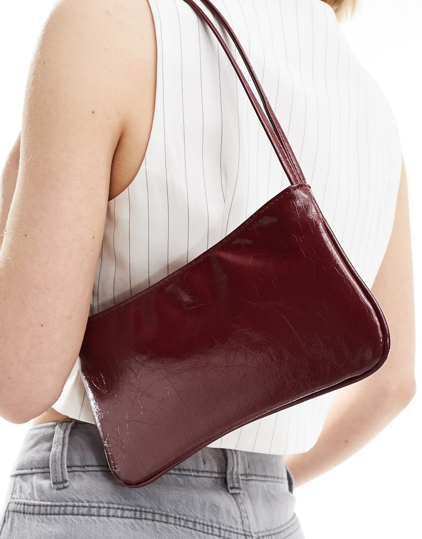 ASOS DESIGN shoulder bag with skinny double strap in burgundy-Red