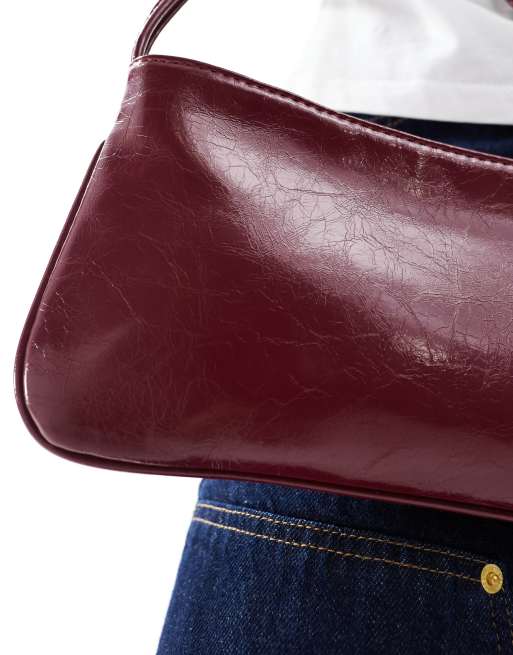 ASOS DESIGN shoulder bag with skinny double strap in burgundy