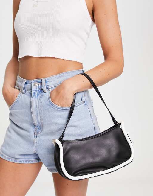 Piping Shoulder Bag_Black plain