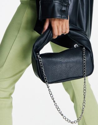 ASOS DESIGN shoulder bag with twist detail handle and detachable crossbody strap in black