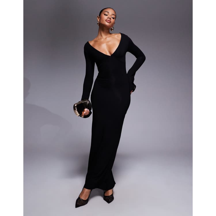 ASOS DESIGN shoulder grazer long angel sleeve maxi dress in black