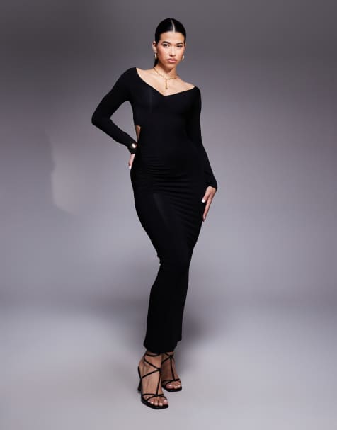 ASOS DESIGN - Shoulder Grazer - Midi-jurk met uitsnijdingen en bandjes aan de achterkant in zwart - view 1