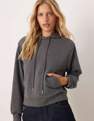 Asos Design Shoulder Pad Boxy Hoodie In Gray