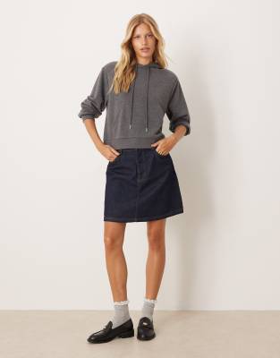 Asos Design Shoulder Pad Boxy Hoodie In Gray