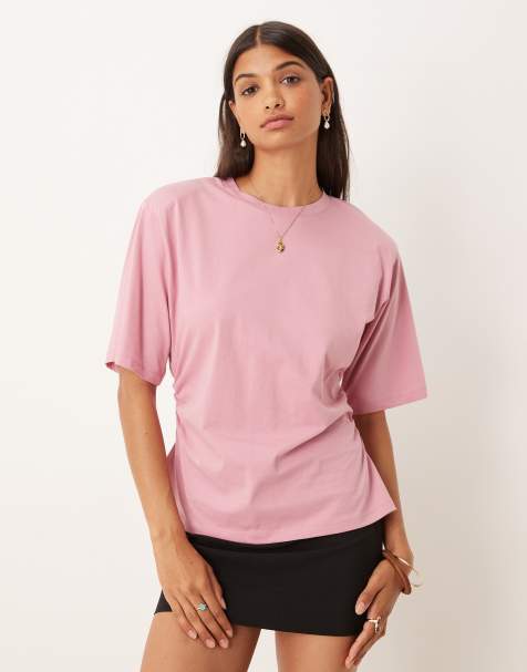 ASOS DESIGN shoulder pad cinched tee in dusky pink - view 1
