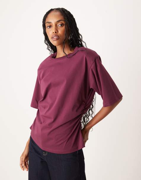 ASOS DESIGN shoulder pad cinched tee in fig - view 1