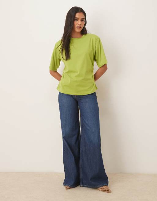 ASOS DESIGN shoulder pad cinched tee in olive green, 2 of 4