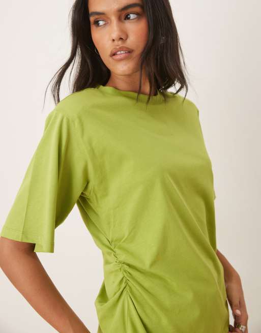 ASOS DESIGN shoulder pad cinched tee in olive green, 4 of 4