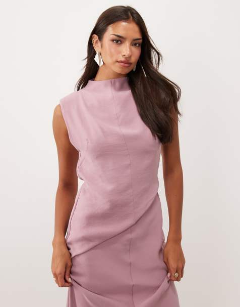 ASOS DESIGN shoulder pad column maxi dress with cut out side in pink - view 1