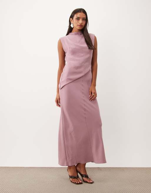ASOS DESIGN shoulder pad column maxi dress with cut out side in pink, 2 of 4