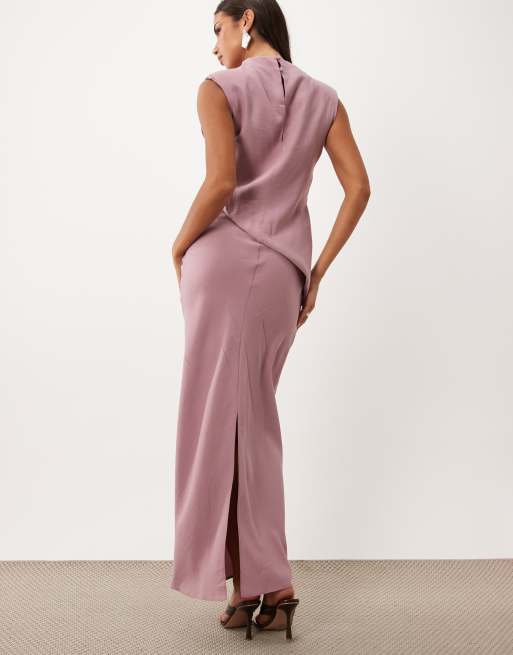 ASOS DESIGN shoulder pad column maxi dress with cut out side in pink, 4 of 4