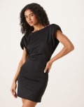 [ASOS DESIGN] ASOS DESIGN shoulder pad detail cowl back mini dress in black M BLACK