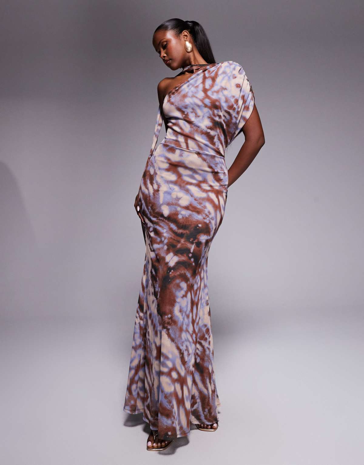 ASOS DESIGN shoulder pad detail one shoulder maxi dress with neck sash