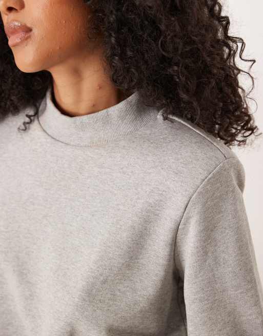 ASOS DESIGN shoulder pad detail sweat in grey marl, 3 of 4