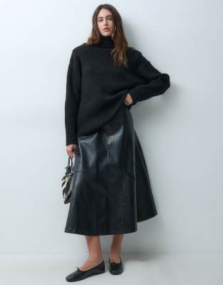 Asos Design Shoulder Pad Funnel Neck Oversized Sweater In Black
