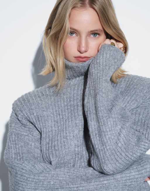 ASOS DESIGN shoulder pad funnel neck oversized sweater in gray heather, 2 of 4