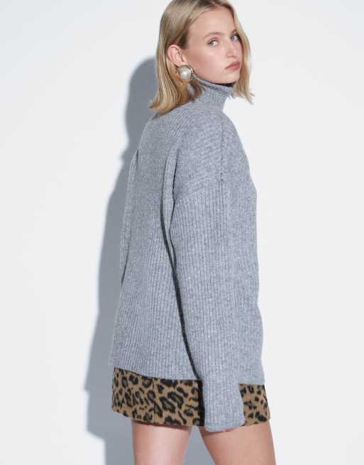 ASOS DESIGN shoulder pad funnel neck oversized sweater in gray heather, 4 of 4