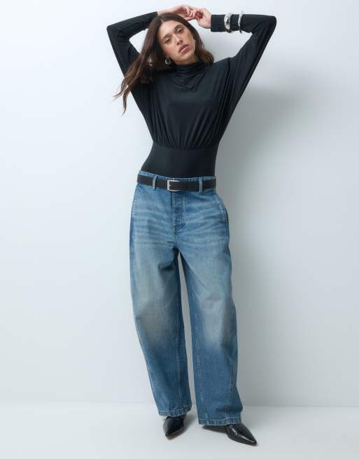 ASOS DESIGN shoulder pad high neck bodysuit in black, 2 of 5