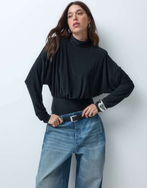 ASOS DESIGN shoulder pad high neck bodysuit in black, 3 of 5