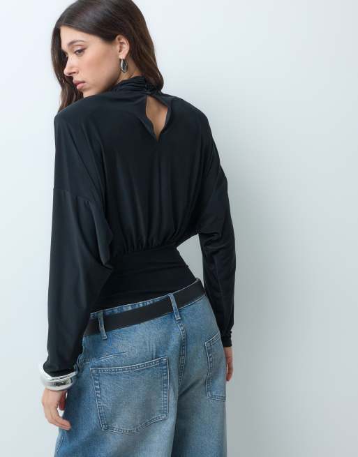 ASOS DESIGN shoulder pad high neck bodysuit in black, 5 of 5