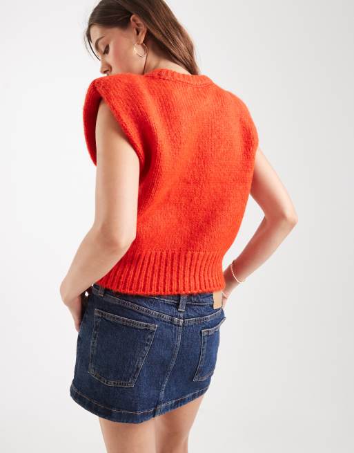 ASOS DESIGN shoulder pad knitted tank in red, 4 of 4