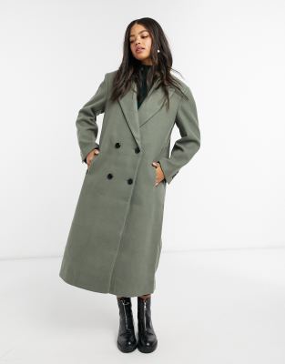 Asos Design Shoulder Pad Maxi Coat In Sage green ModeSens