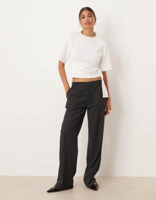 Asos Design Shoulder Pad Ponte Top With Trim Tie Waist Detail In White