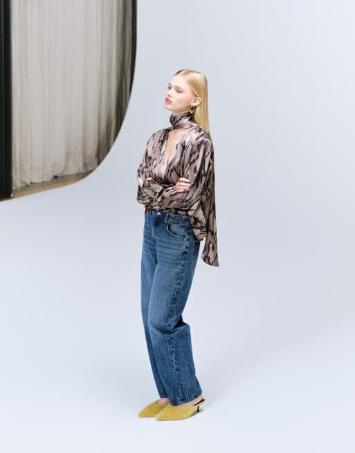 ASOS DESIGN shoulder pad satin blouse in snake print, 2 of 4