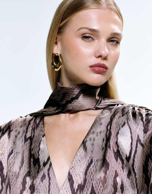 ASOS DESIGN shoulder pad satin blouse in snake print, 4 of 4