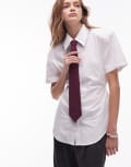 [ASOS DESIGN] ASOS DESIGN shoulder pad short sleeve shirt with polka dot tie in white S White